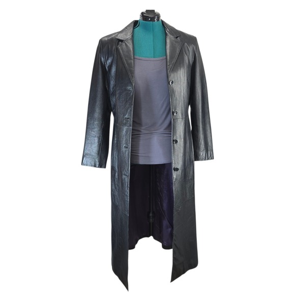 Wilsons Leather Pelle Studio Black Trench Coat Belted Thinsulate Liner M - Picture 4 of 16